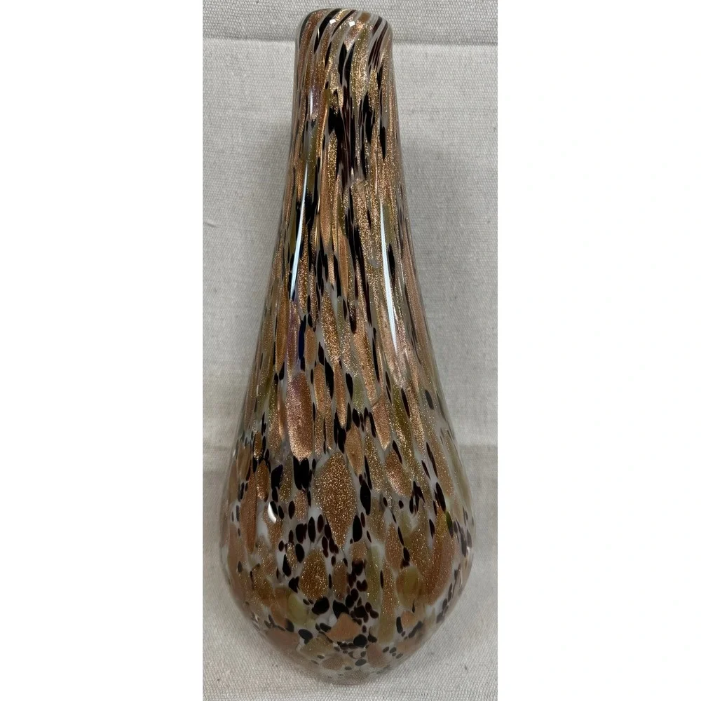 Vintage Italian Murano Style Art Glass Vase Gold Copper Aventurine 12